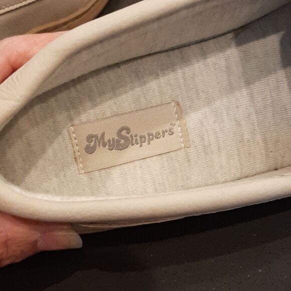 My Slippers Leather Beige Memory Foam Moccasins - Picture 5 of 9